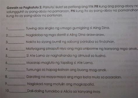 ii. panuto: isulat ang litik pr kung ang pang.